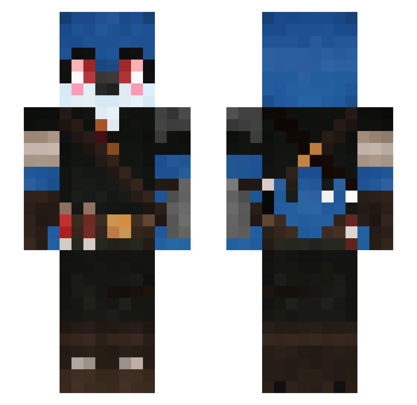 Jackikins Minecraft skin, front and back view