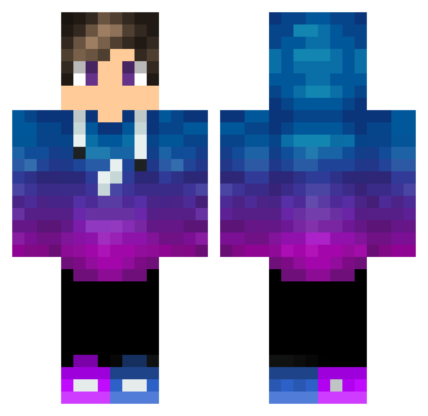 Ancestorr Minecraft skin, front and back view