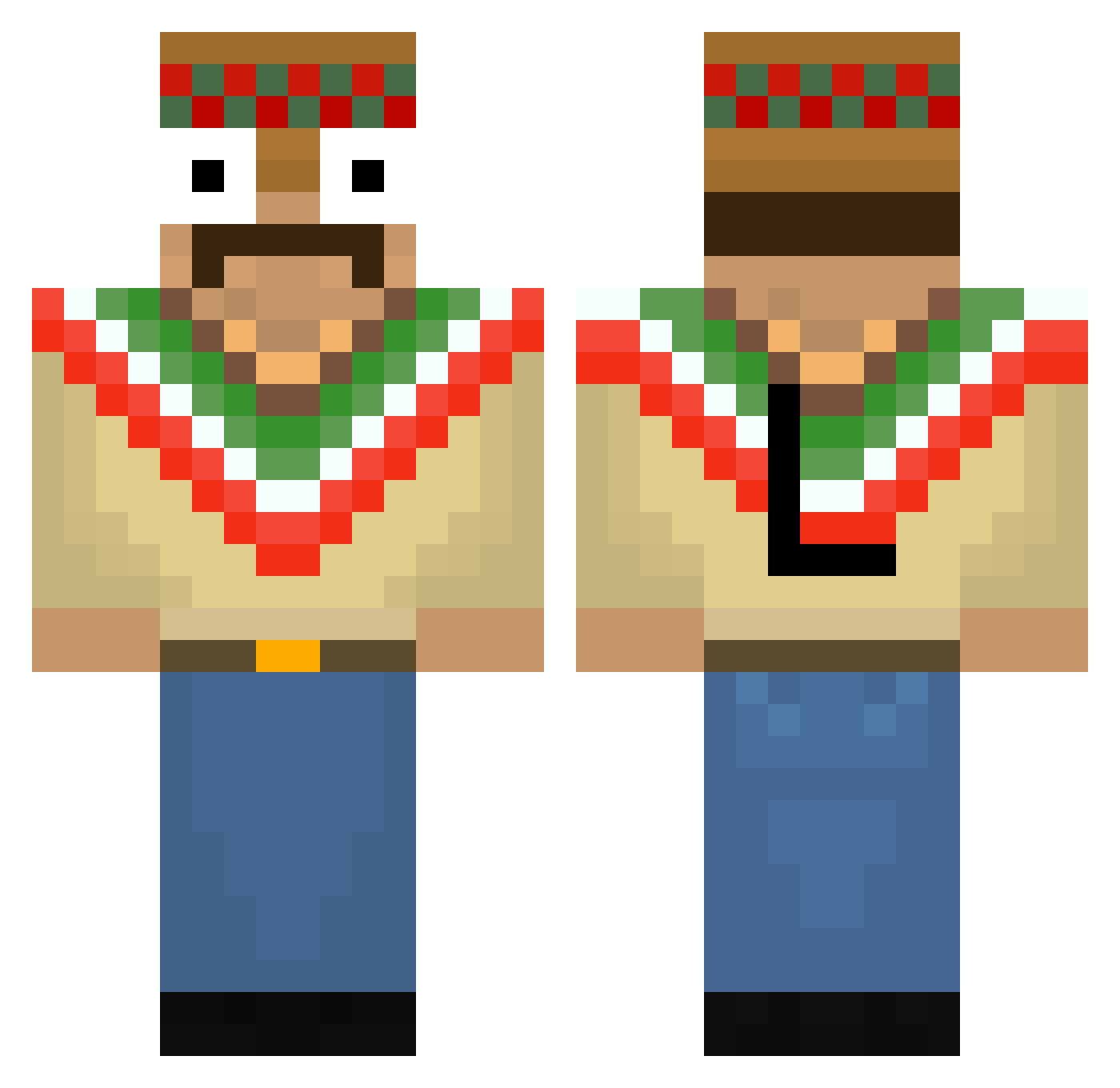 Honksterr Minecraft skin, front and back view