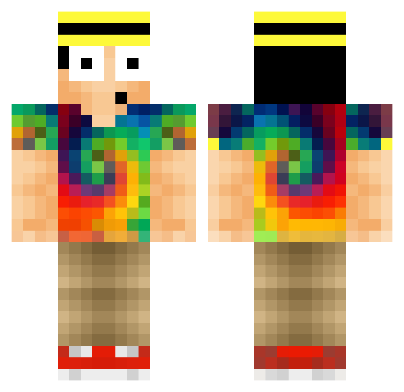 Gave Minecraft skin, front and back view