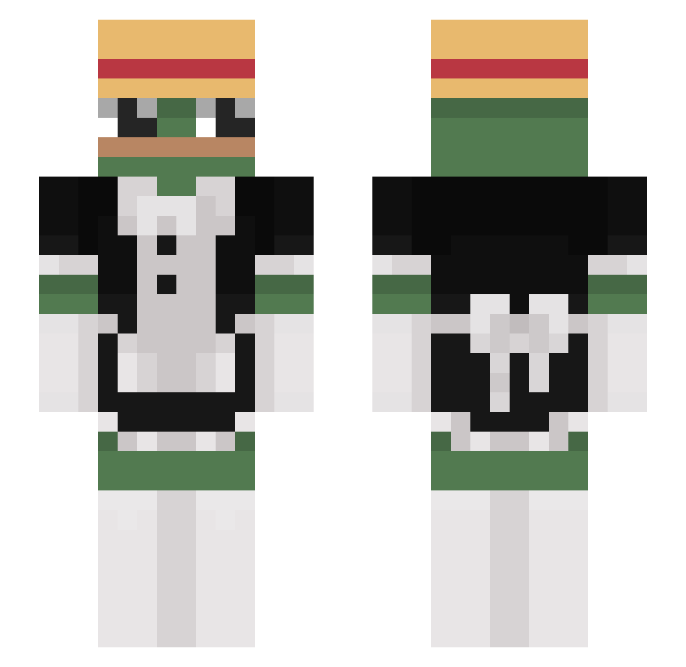 WantedGhost Minecraft skin, front and back view