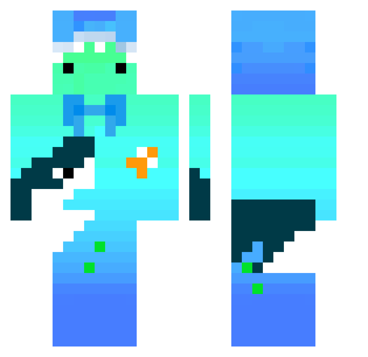 GlitchyShark Minecraft skin, front and back view