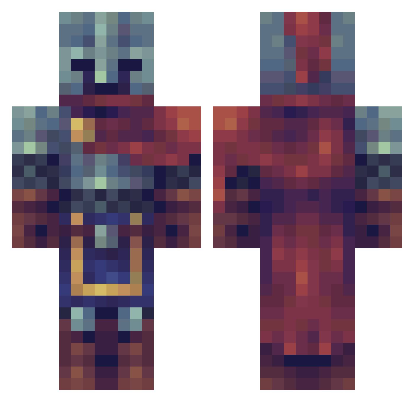Xilekrank Minecraft skin, front and back view