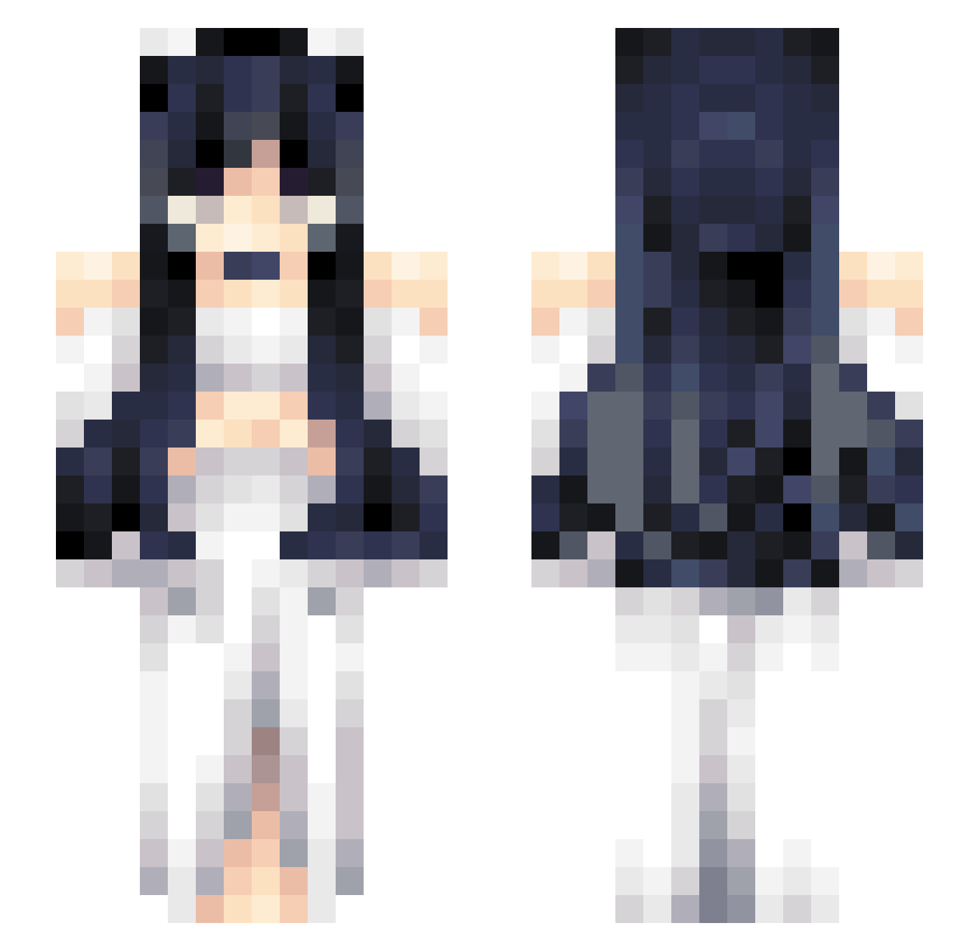 Squimchi Minecraft skin, front and back view