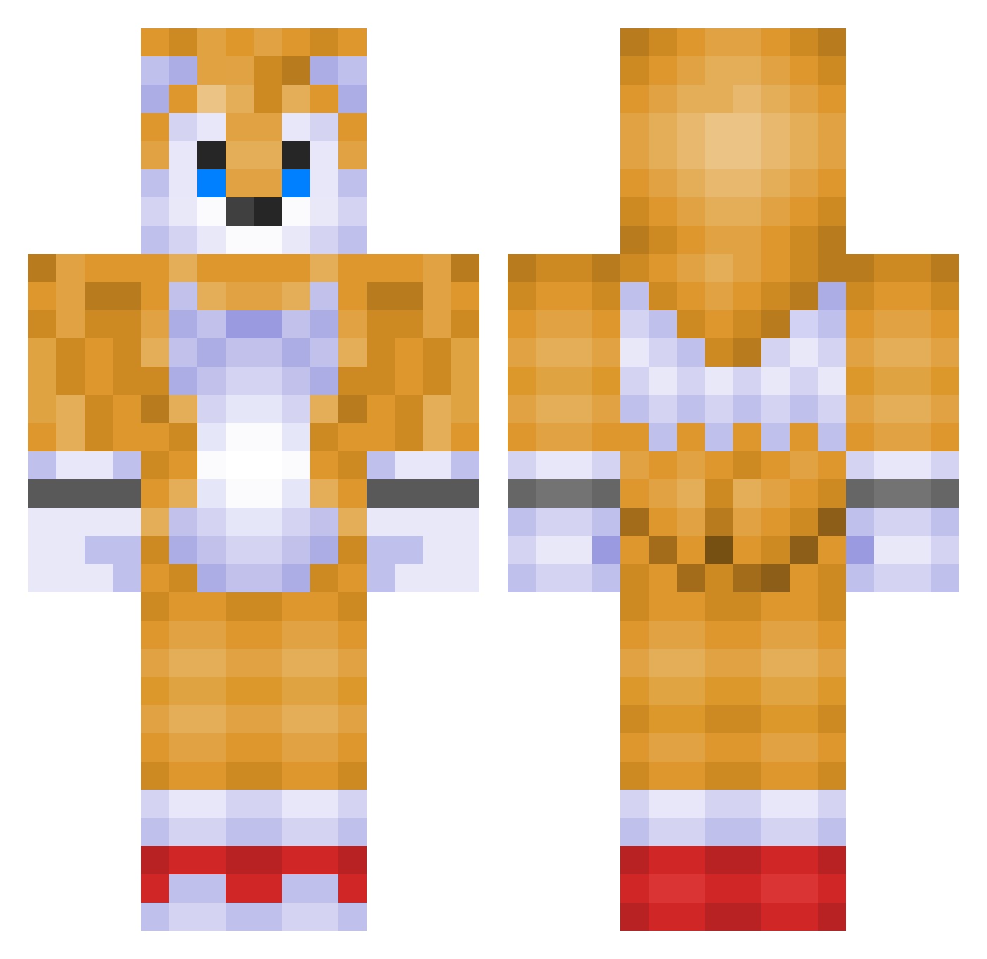 Pacatafox Minecraft skin, front and back view