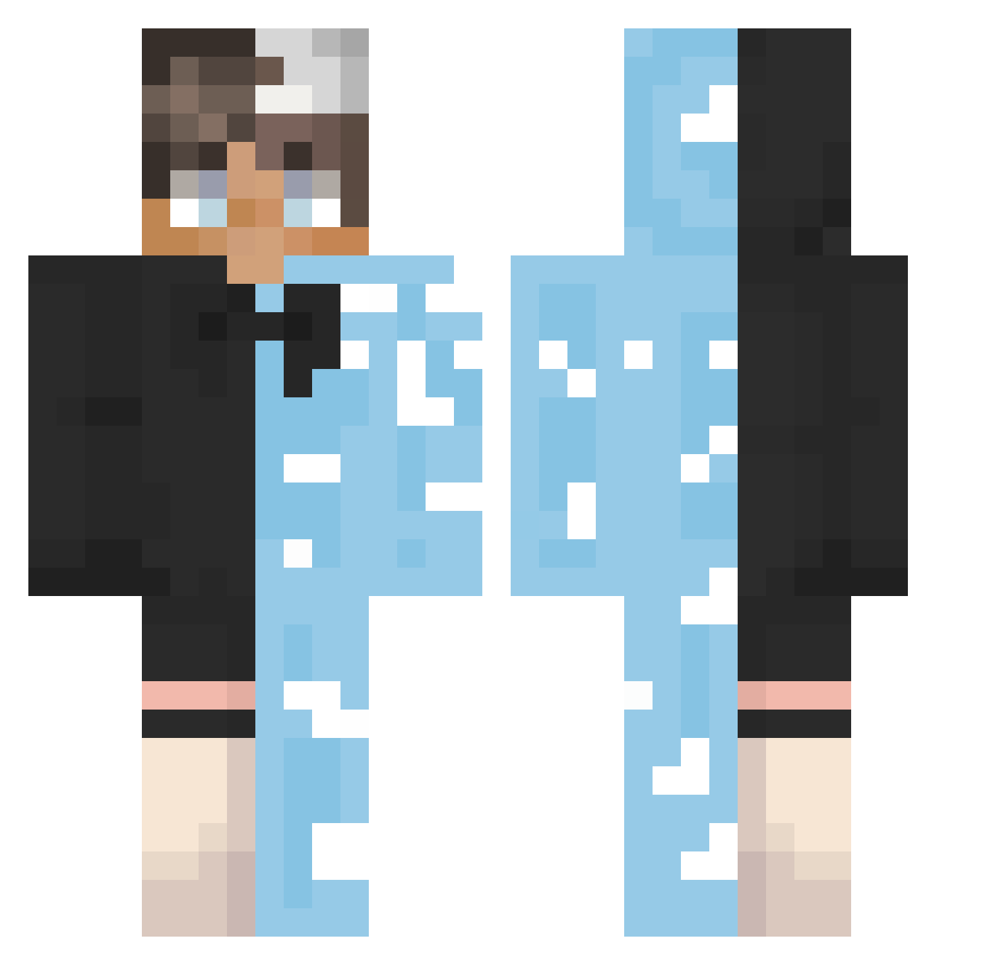 Poopi95 Minecraft skin, front and back view