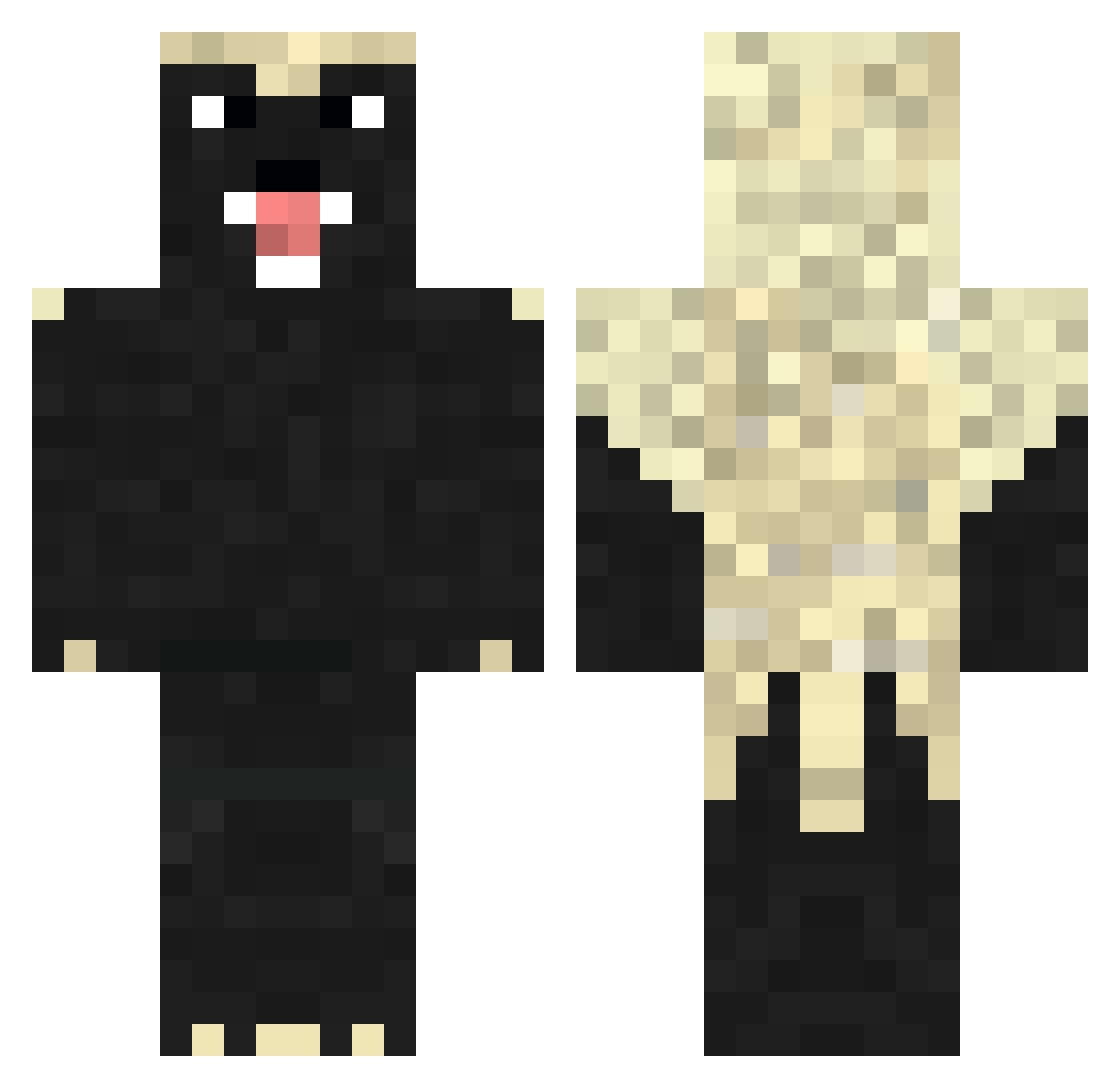 Greedier Minecraft skin, front and back view