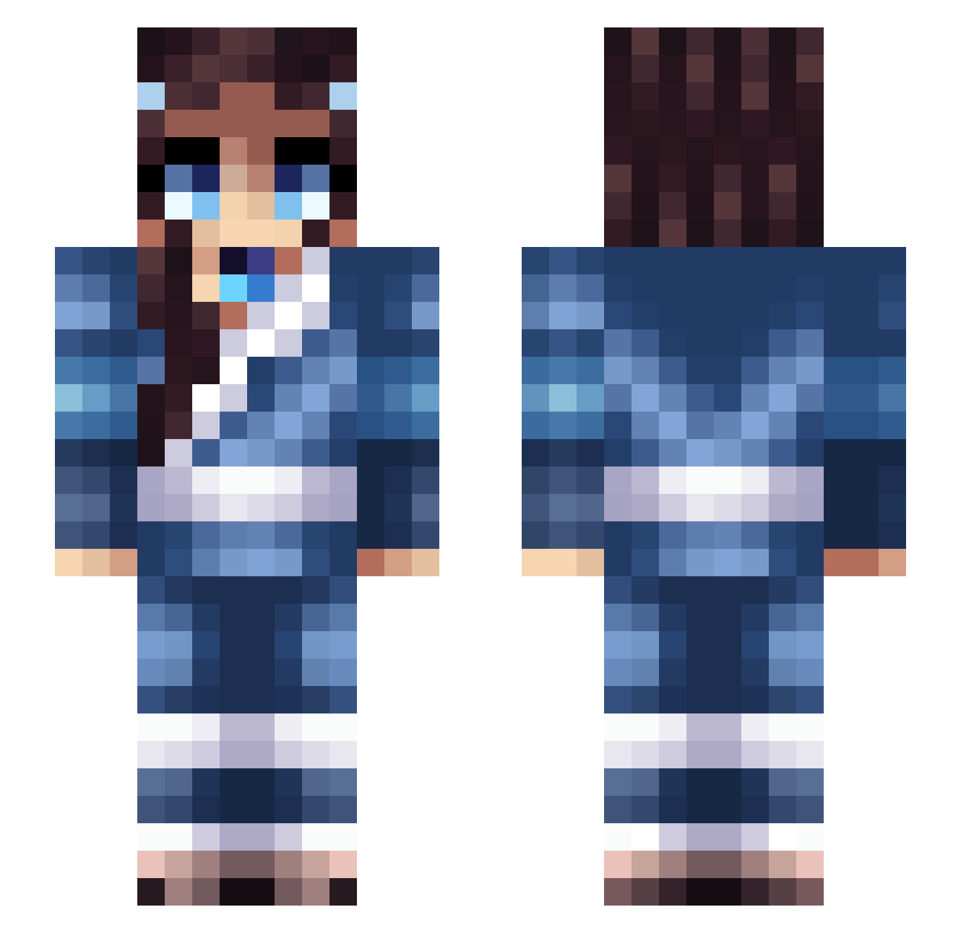 mowicz Minecraft skin, front and back view