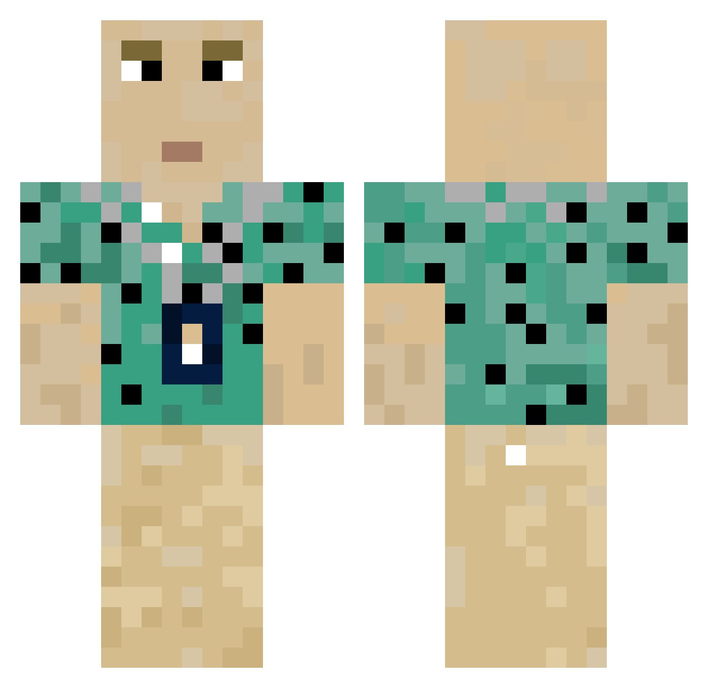 UnRealmed Minecraft skin, front and back view