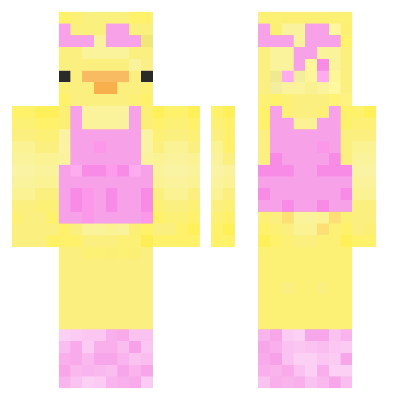 welcomesss Minecraft skin, front and back view