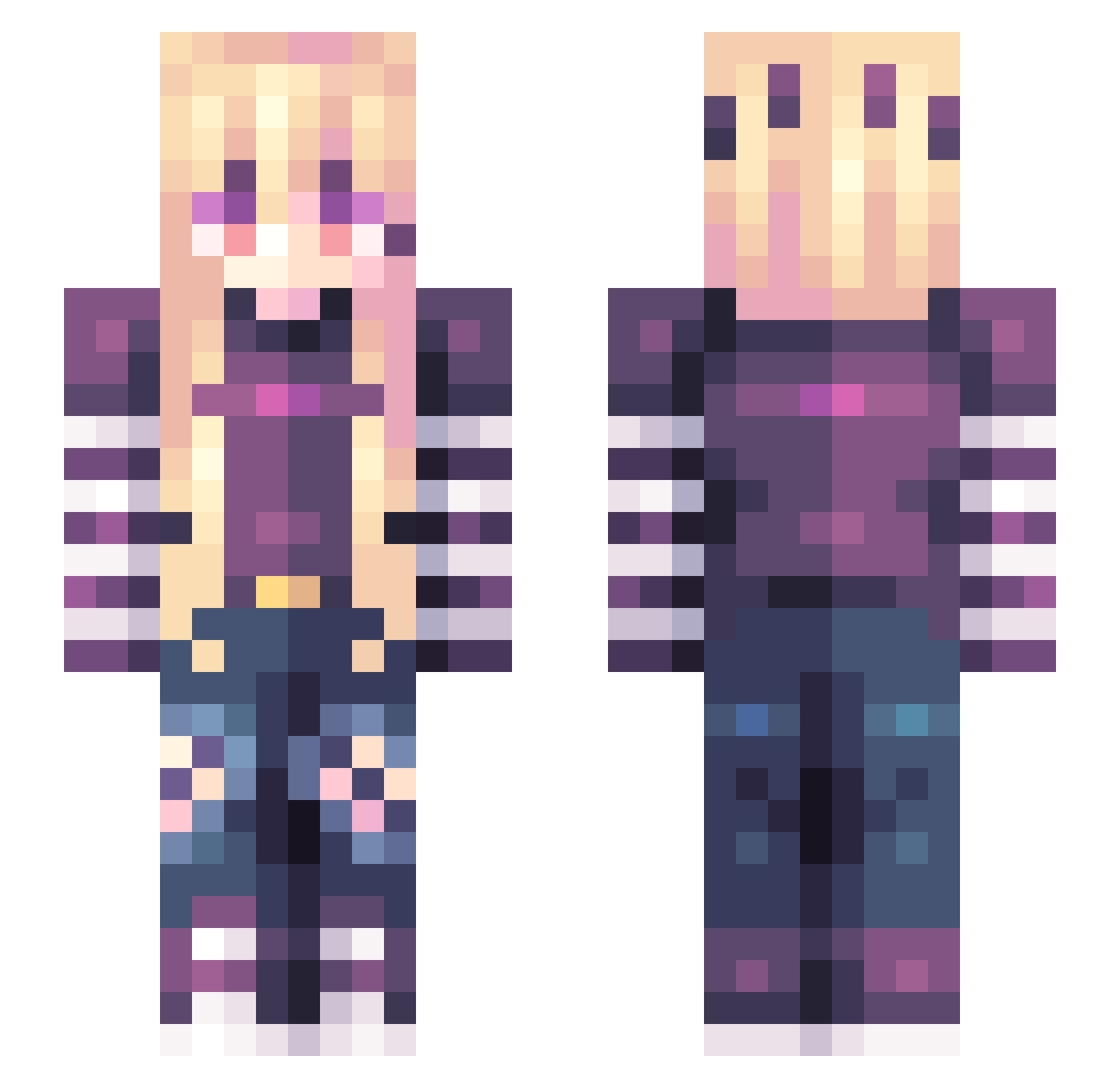 Eirena Minecraft skin, front and back view