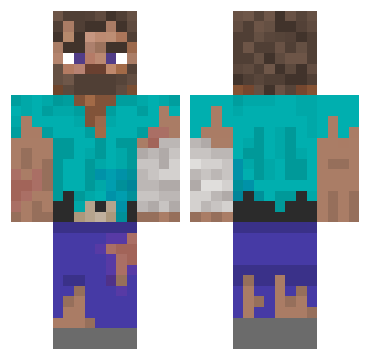tvmannie Minecraft skin, front and back view