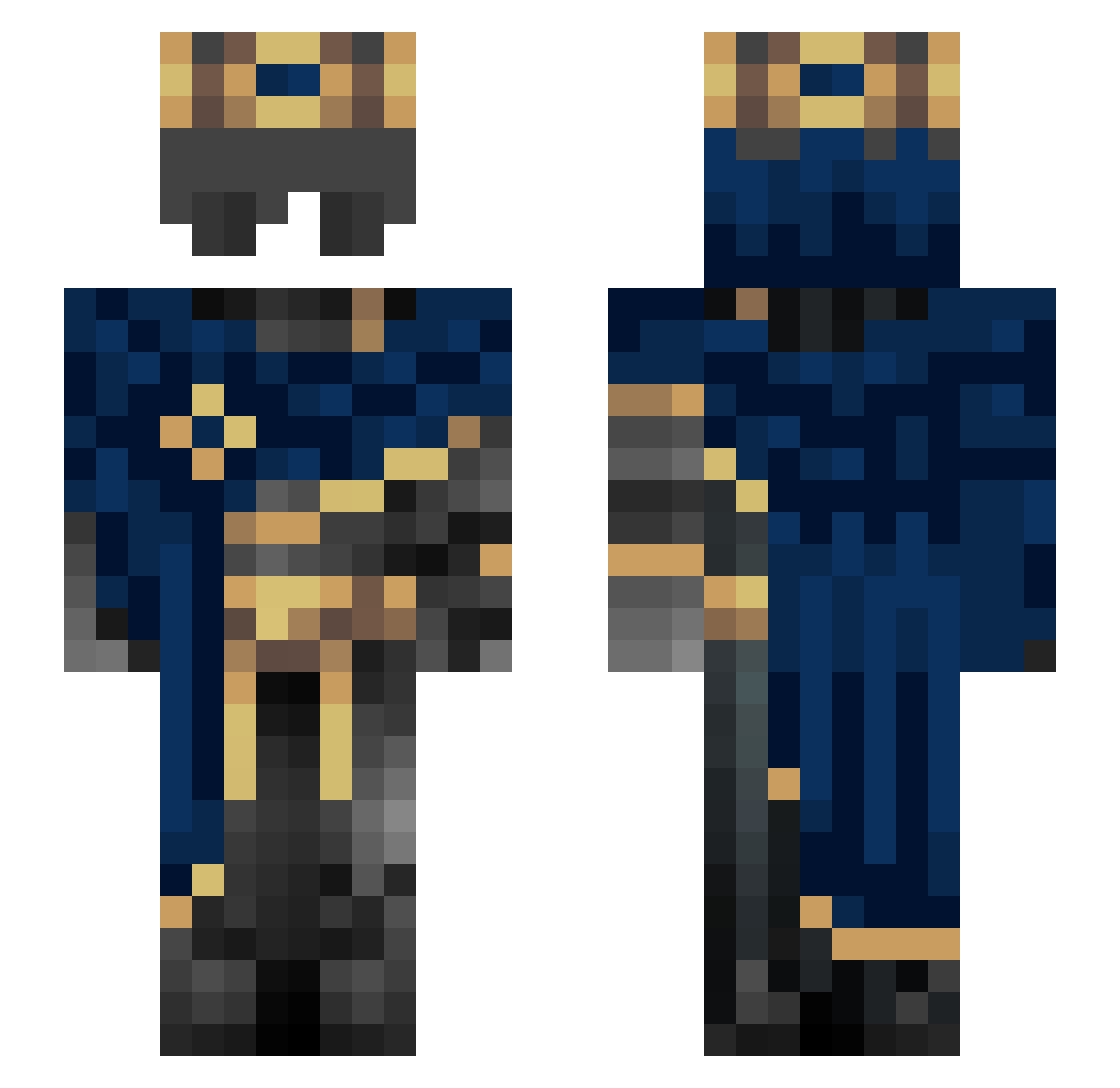 Celestrix Minecraft skin, front and back view