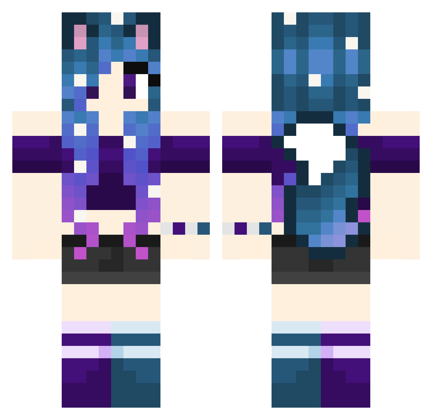LoonyLunaFox Minecraft skin, front and back view