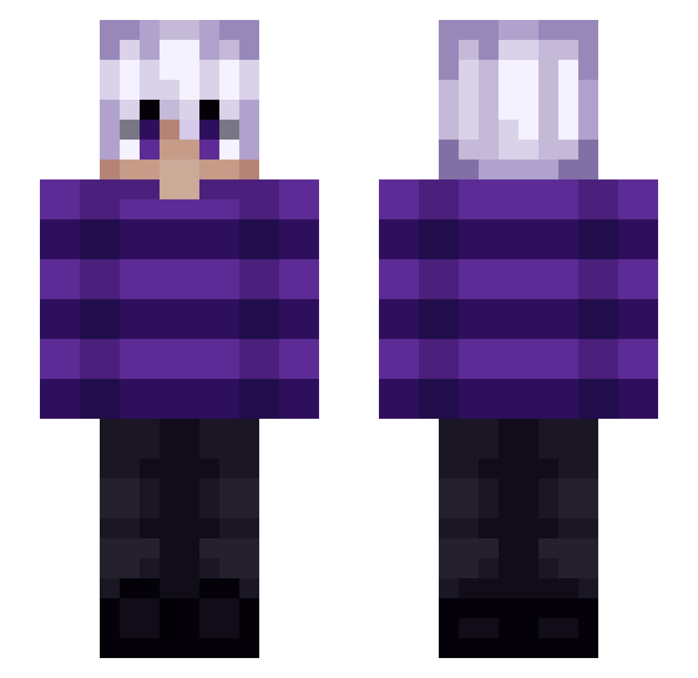 SubToFRAGILEking Minecraft skin, front and back view