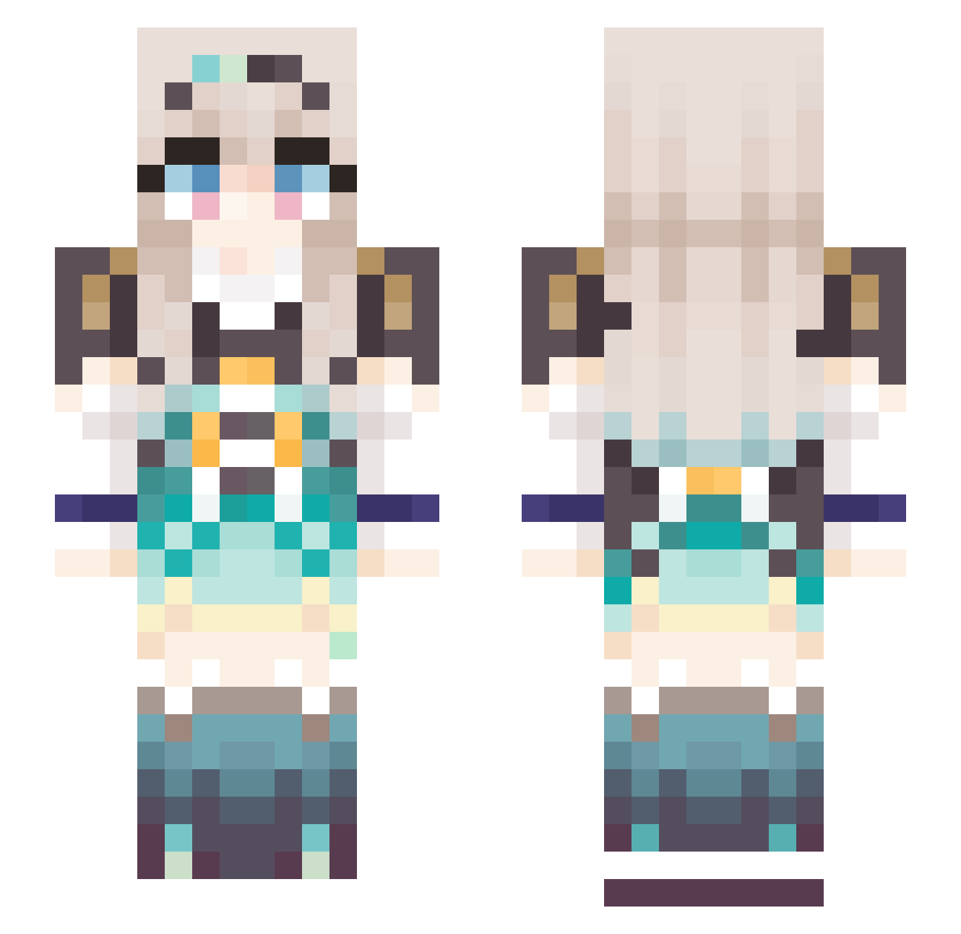 AyaseMoe Minecraft skin, front and back view