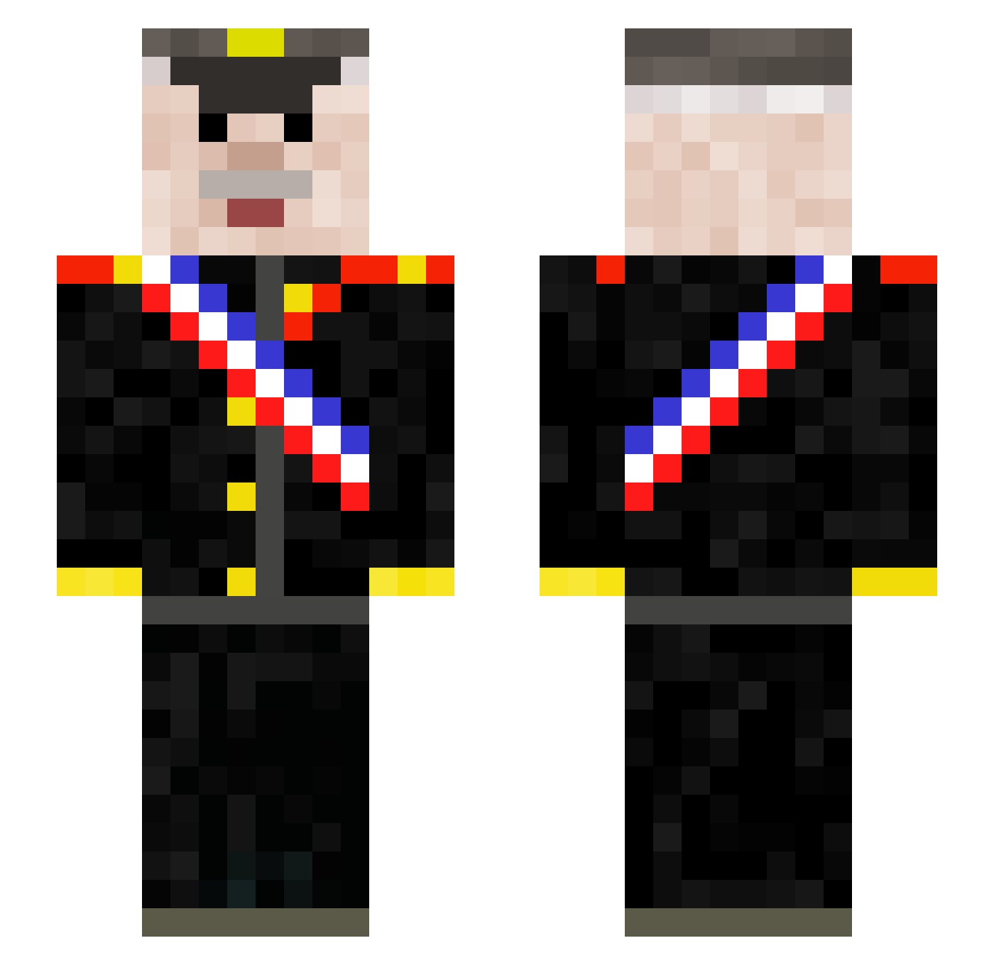 Mudos Minecraft skin, front and back view