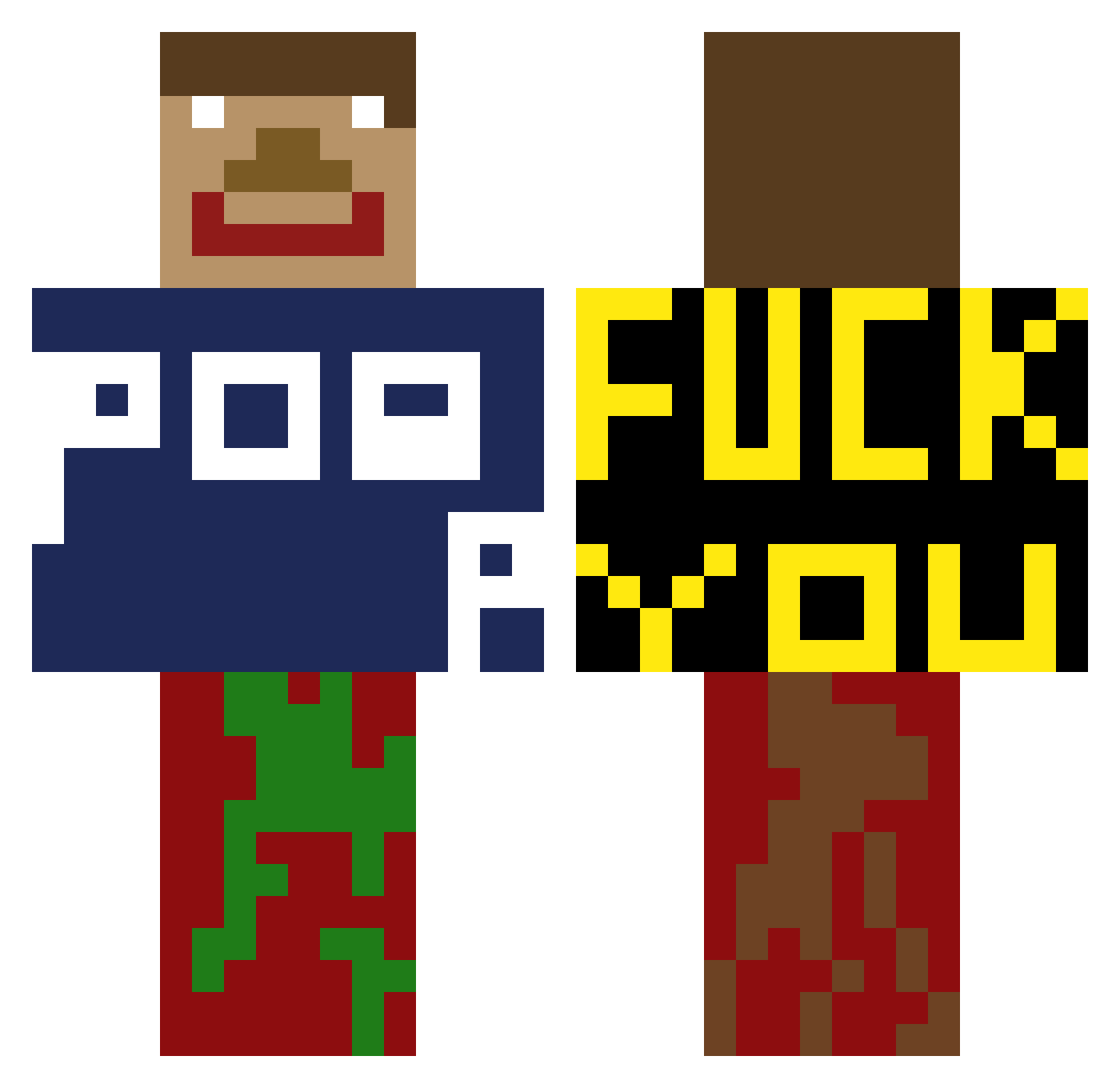 Rookuh Minecraft skin, front and back view