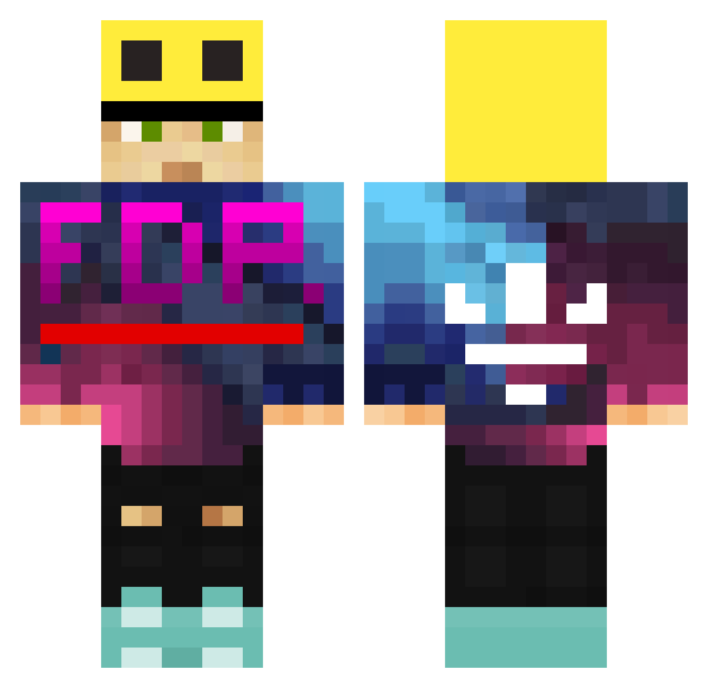 How2NervouX Minecraft skin, front and back view