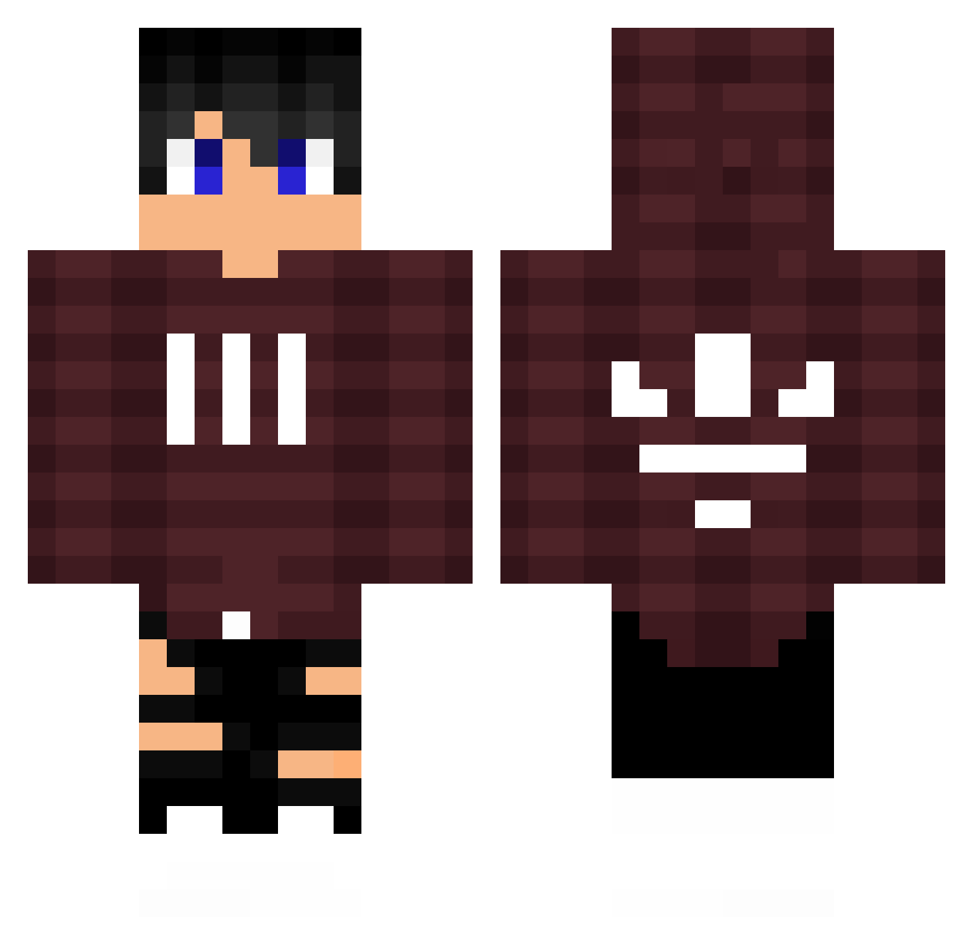 Jewdz Minecraft skin, front and back view