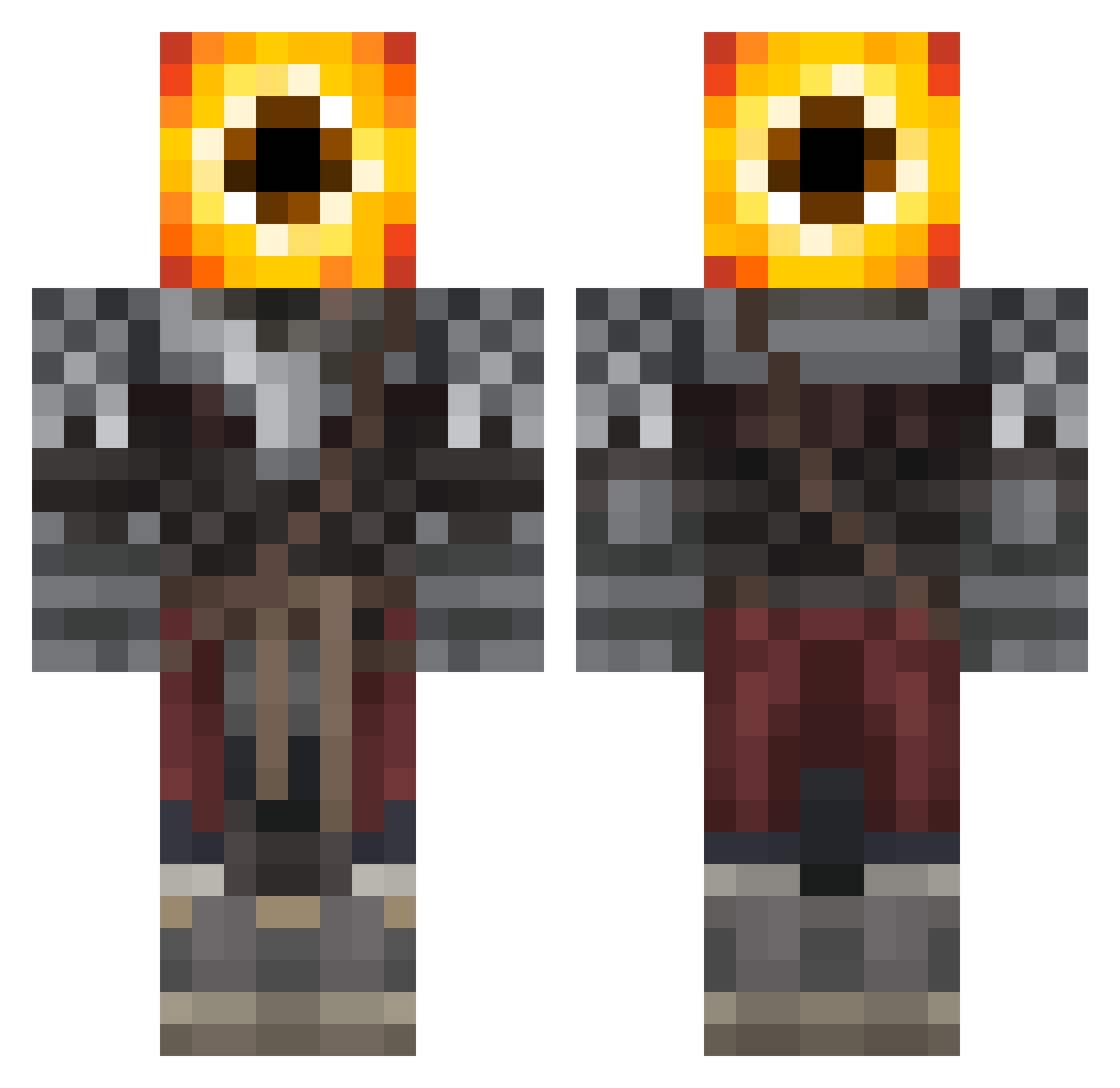 Jaaru Minecraft skin, front and back view