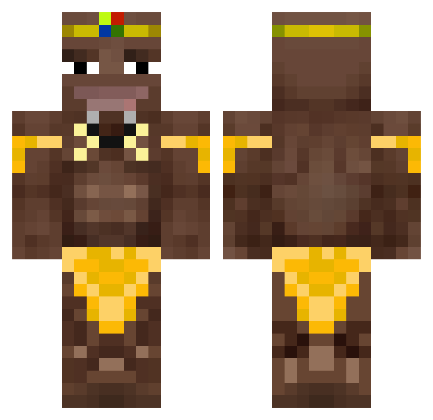 Diplodocuses Minecraft skin, front and back view