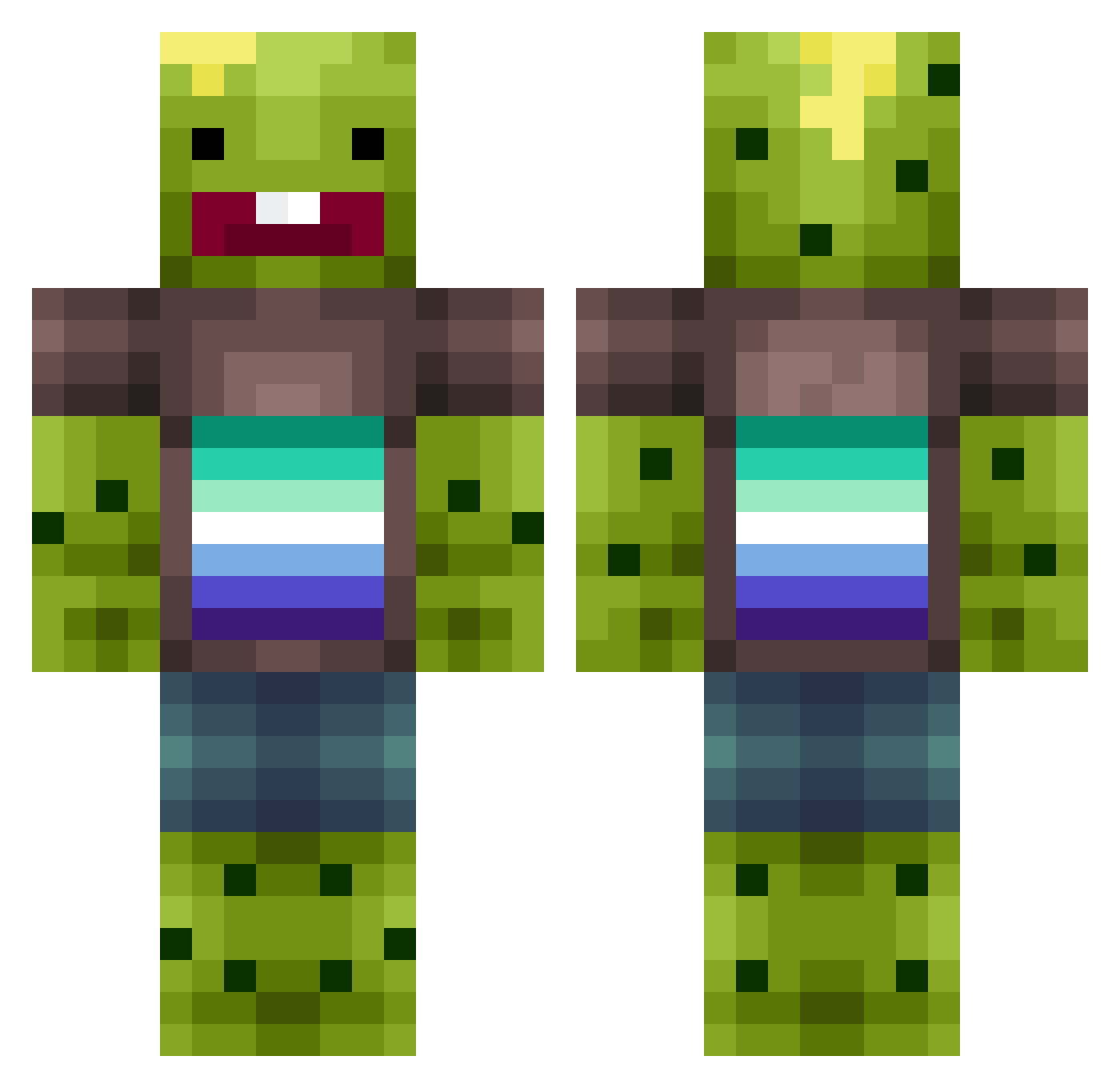 0xSteve Minecraft skin, front and back view