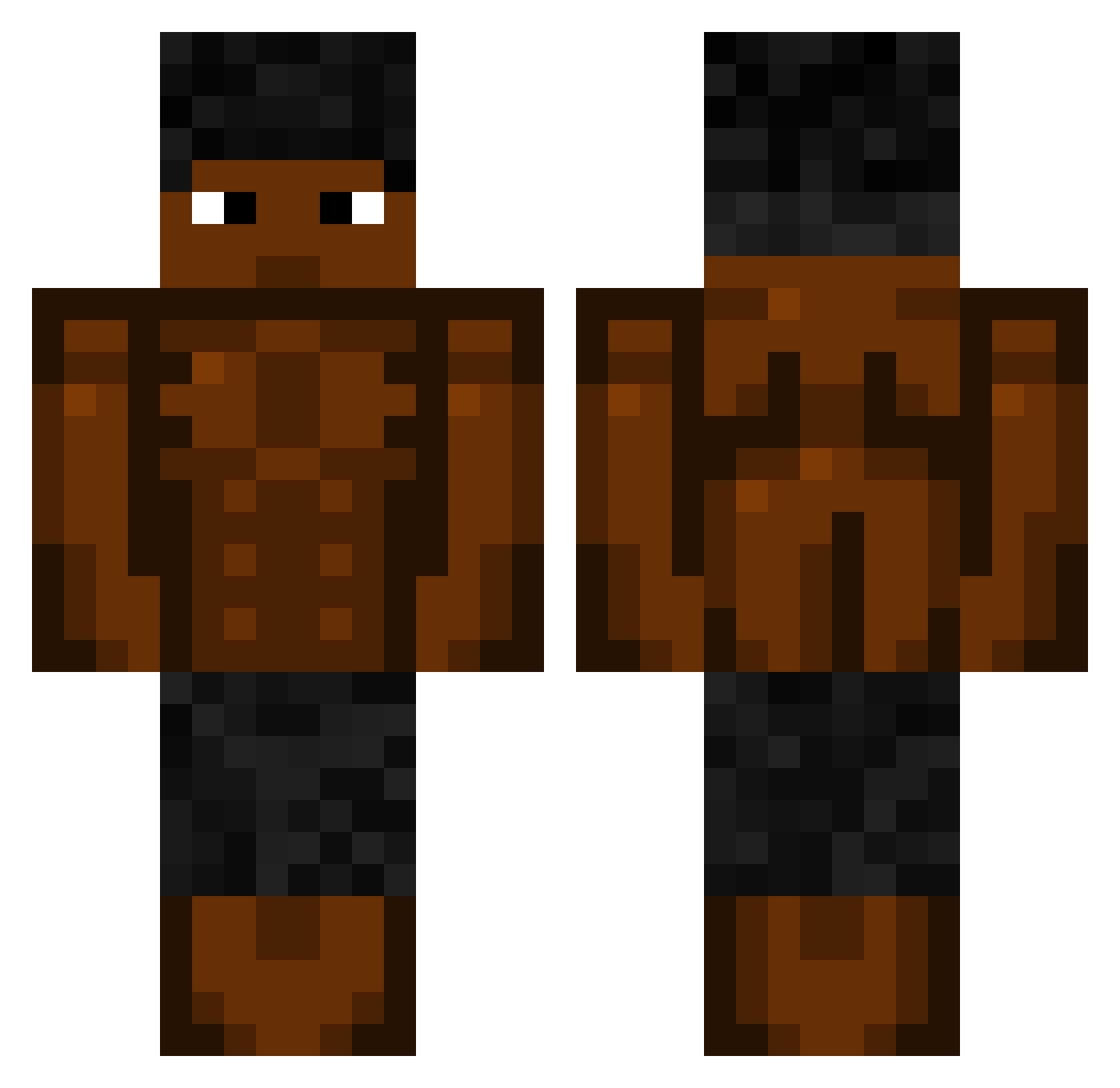 BackWoodHuffer Minecraft skin, front and back view