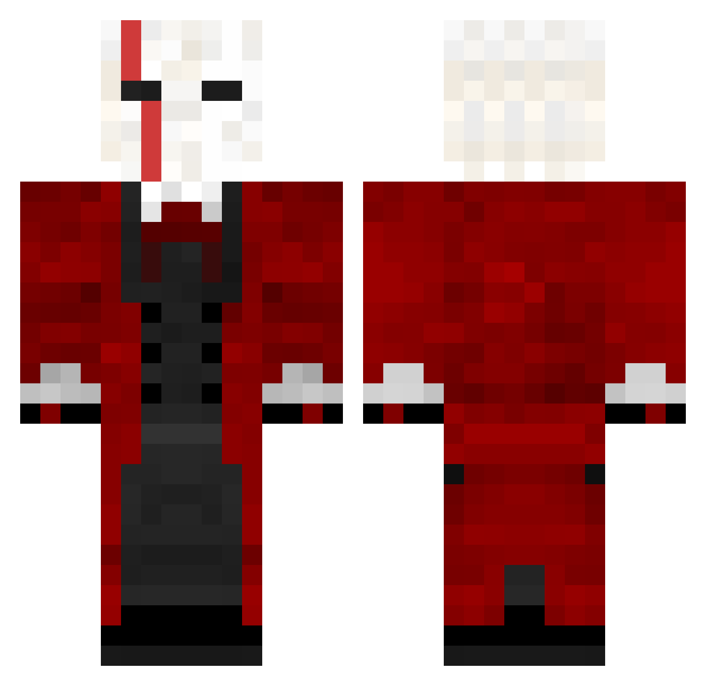 Exefall Minecraft skin, front and back view