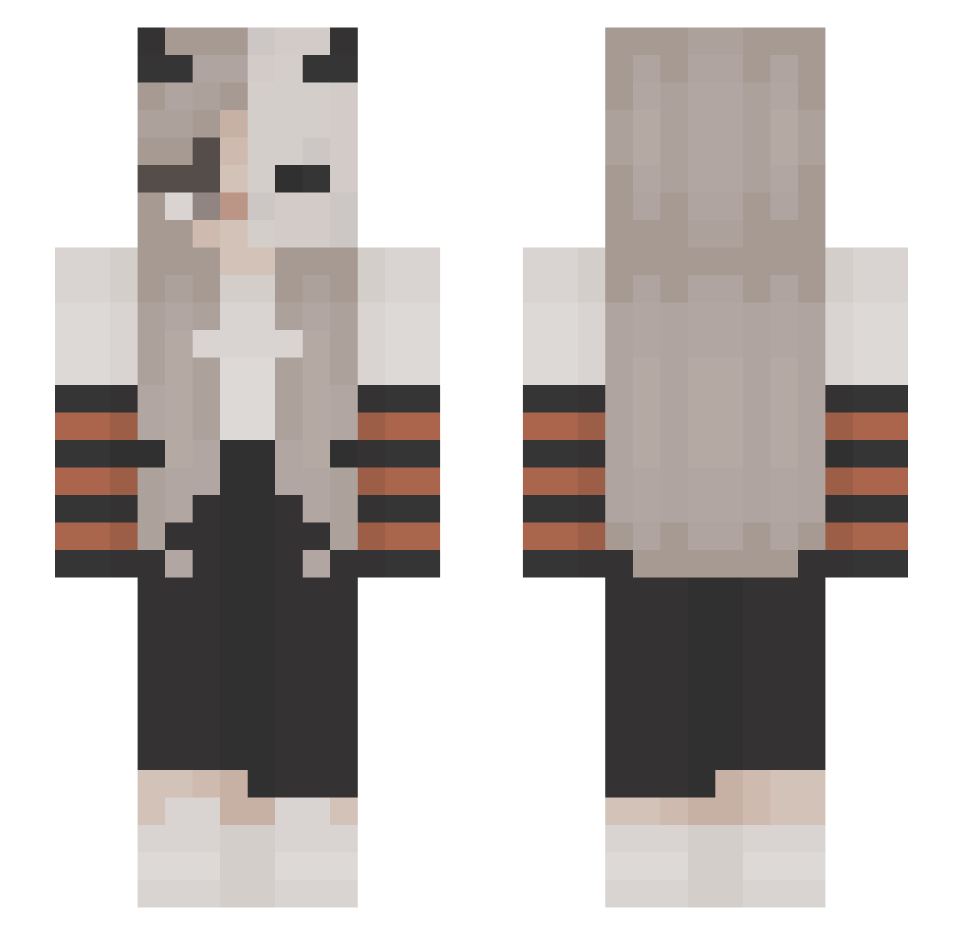 CrippledYoda Minecraft skin, front and back view