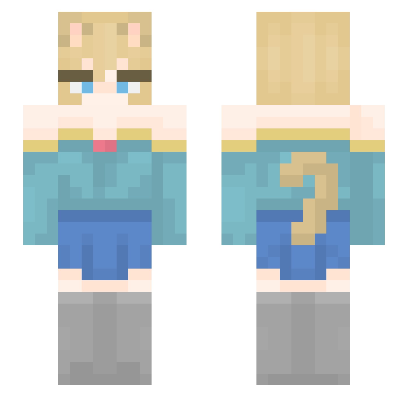 Meiskat Minecraft skin, front and back view