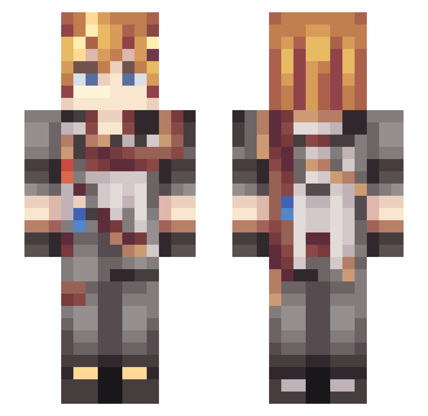 unretiring Minecraft skin, front and back view