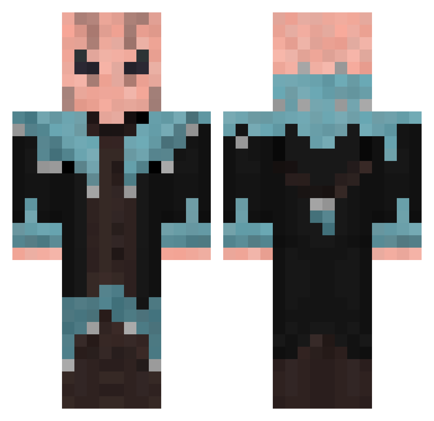 Alfapi Minecraft skin, front and back view