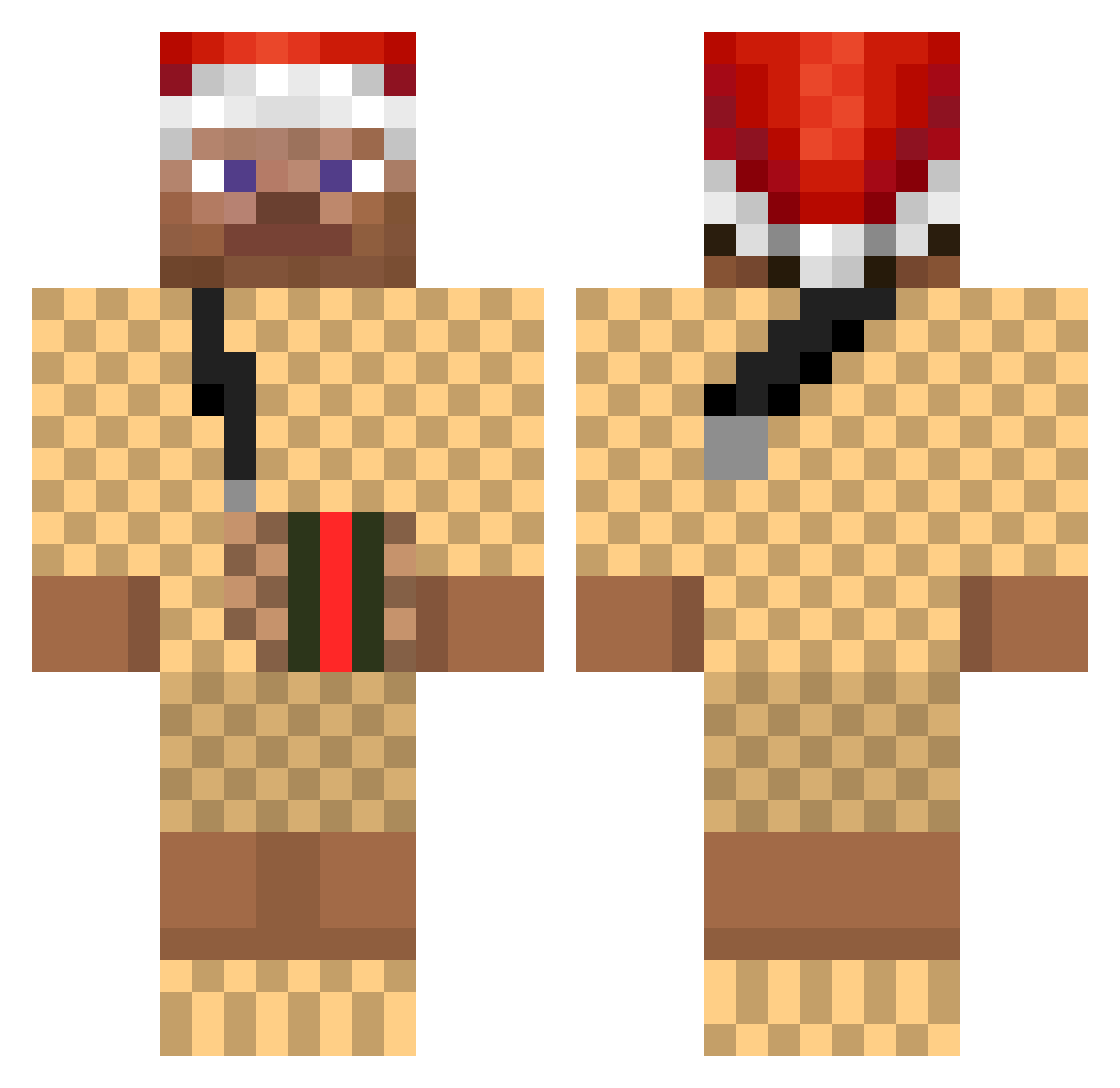 Bureaux Minecraft skin, front and back view
