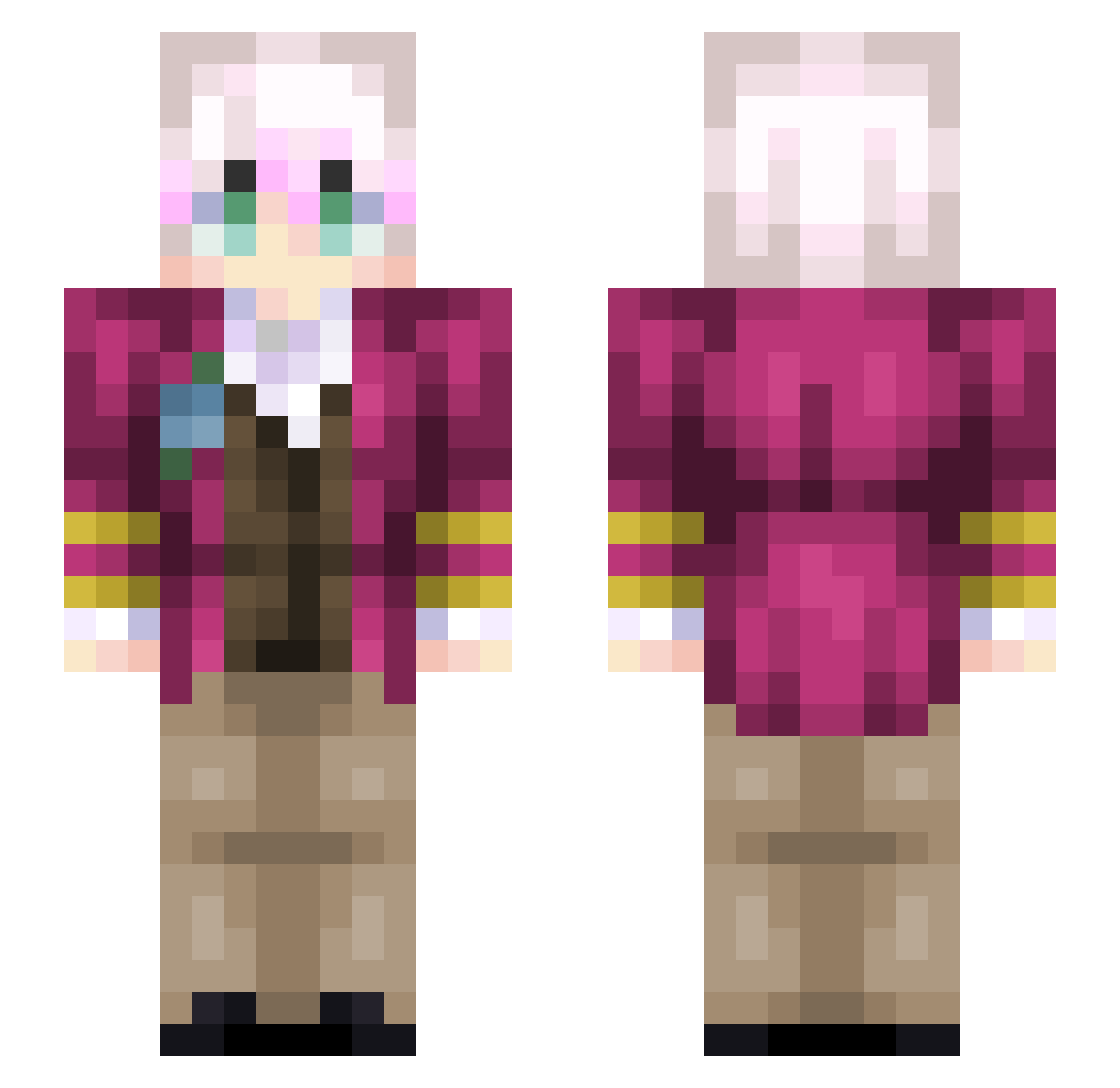 SNaho Minecraft skin, front and back view