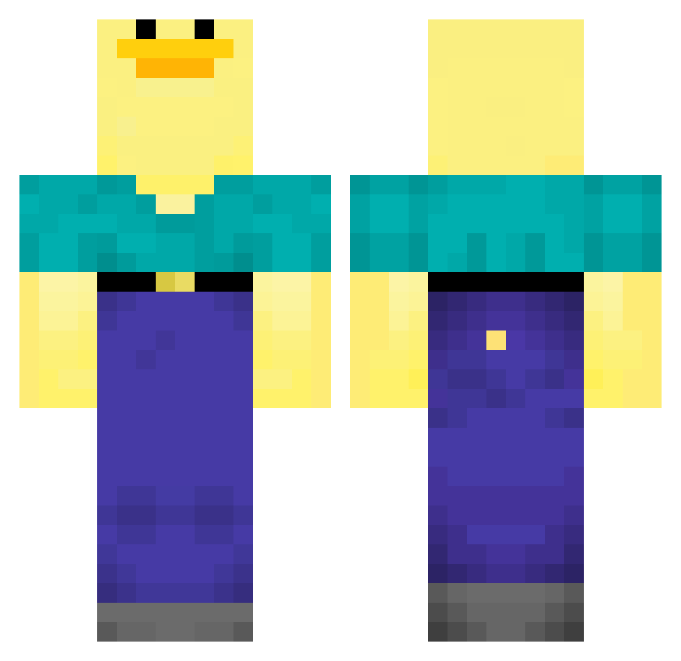 qlui Minecraft skin, front and back view