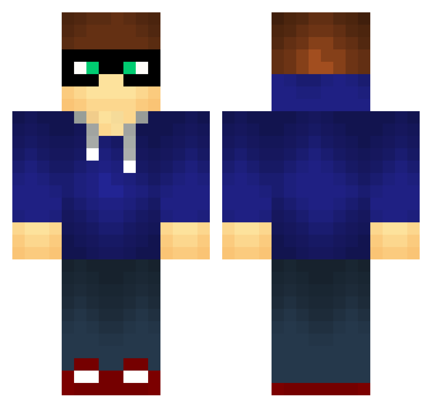Anatomical Minecraft skin, front and back view