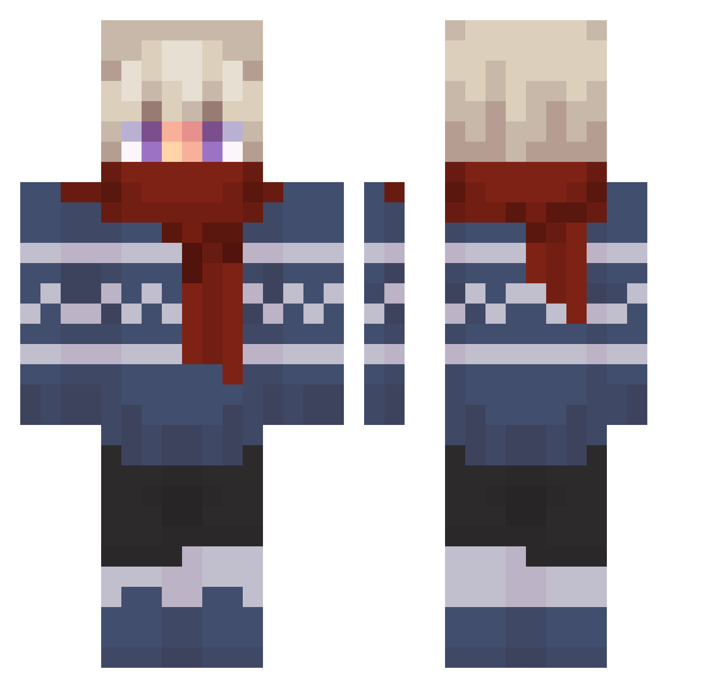 BurnToat Minecraft skin, front and back view