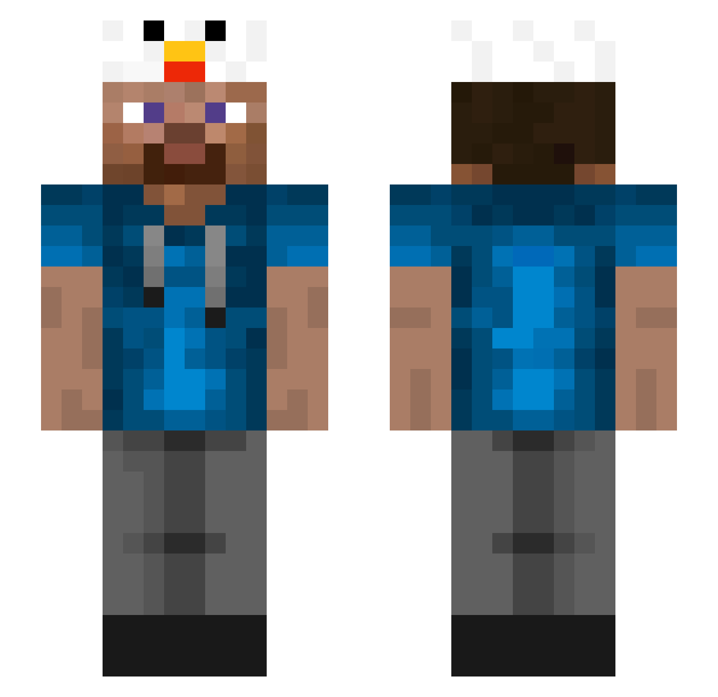 adan67 Minecraft skin, front and back view