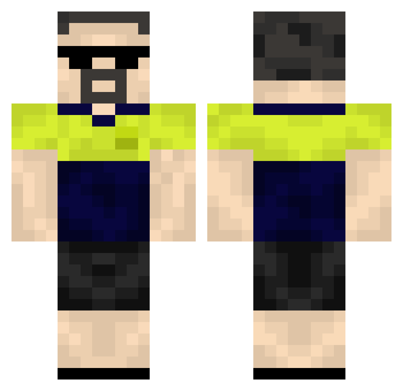 UnicornRaper Minecraft skin, front and back view