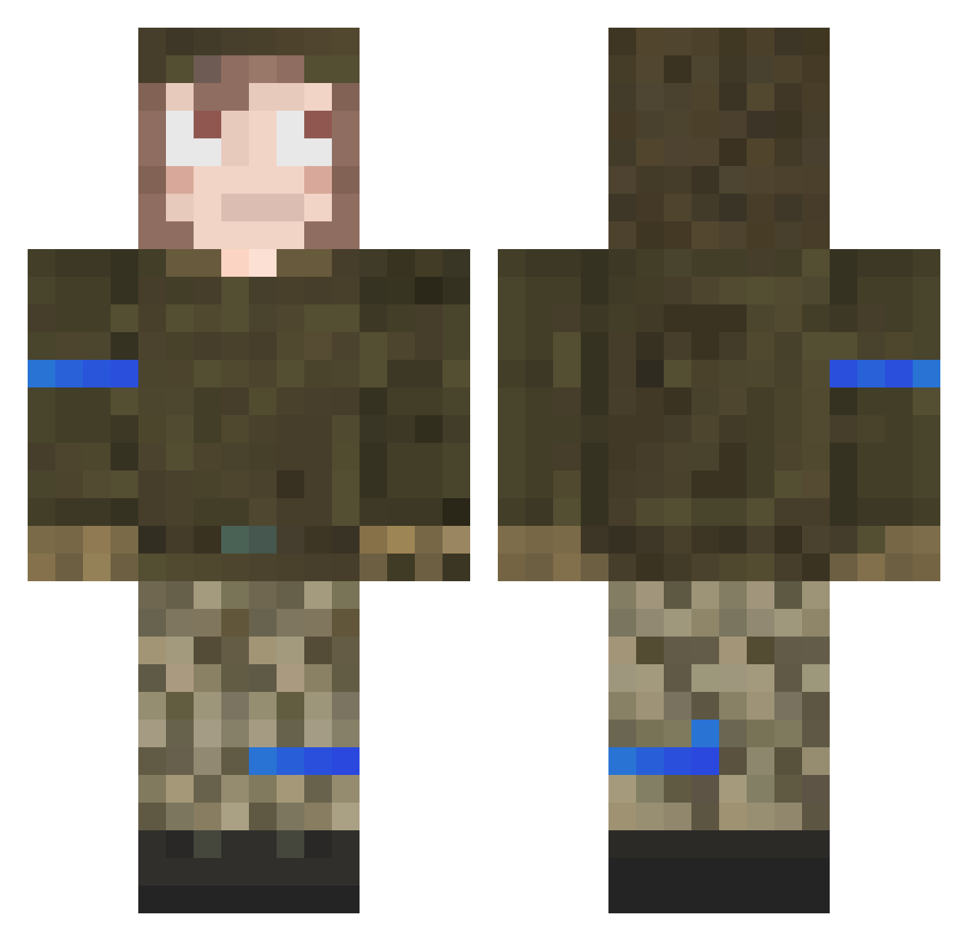 PaksaSFX Minecraft skin, front and back view