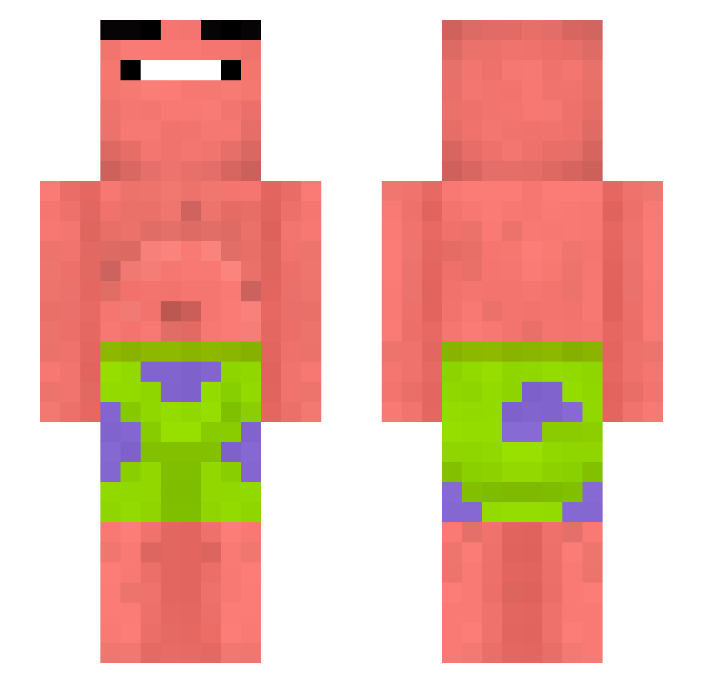 PurplePeeOnMyPan Minecraft skin, front and back view