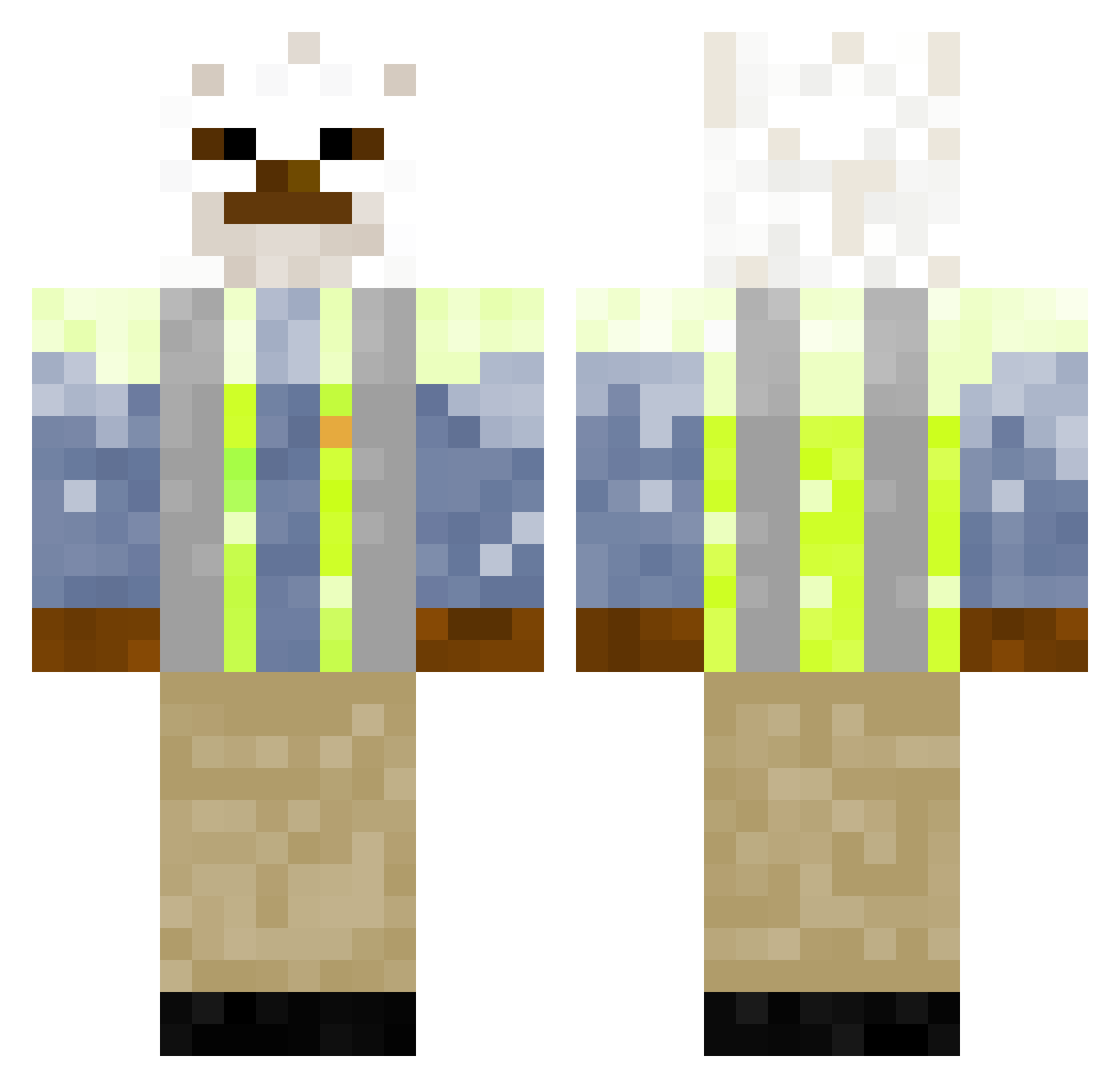 Powderman Minecraft skin, front and back view