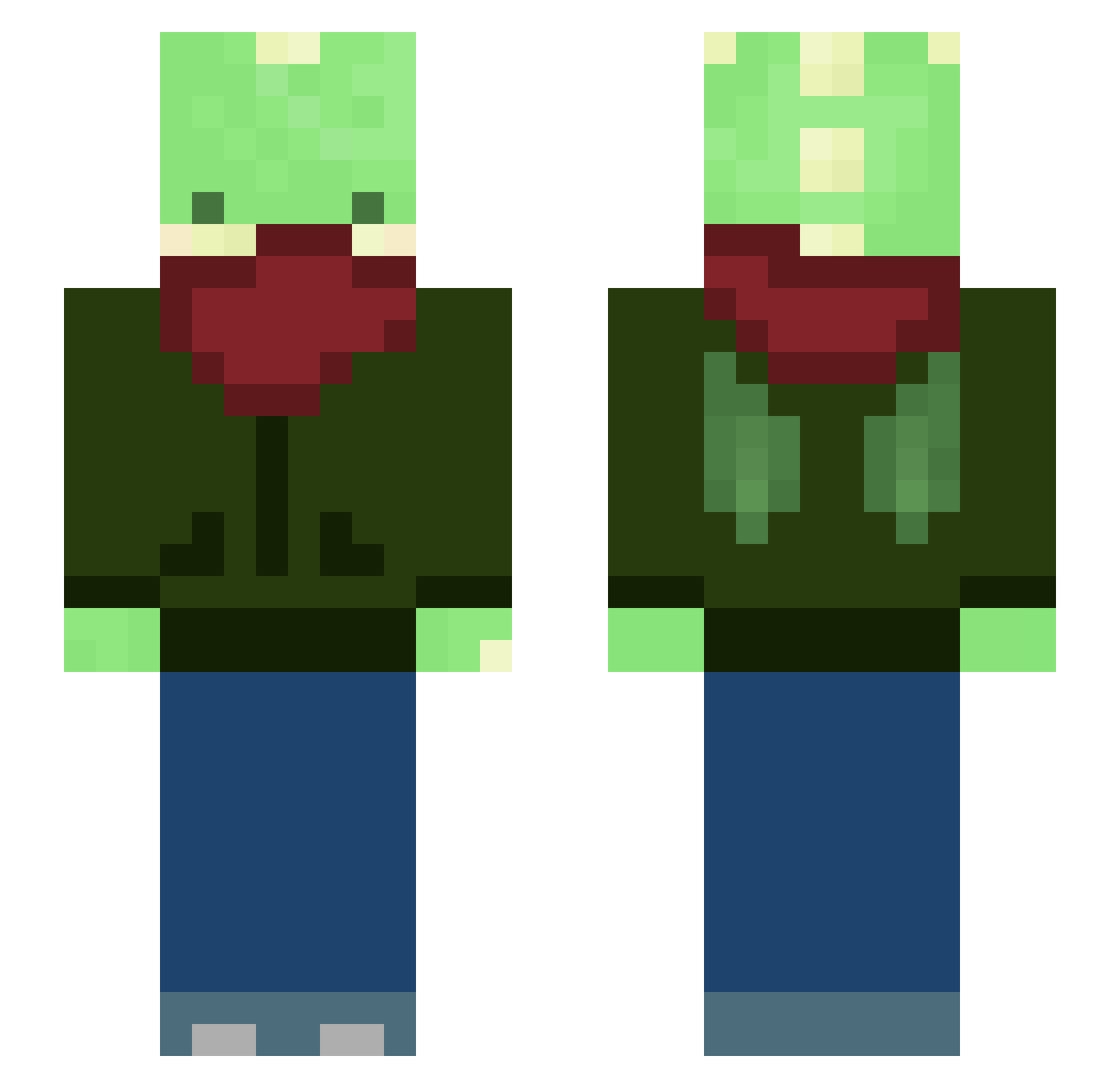 SpaghettiLeaf Minecraft skin, front and back view