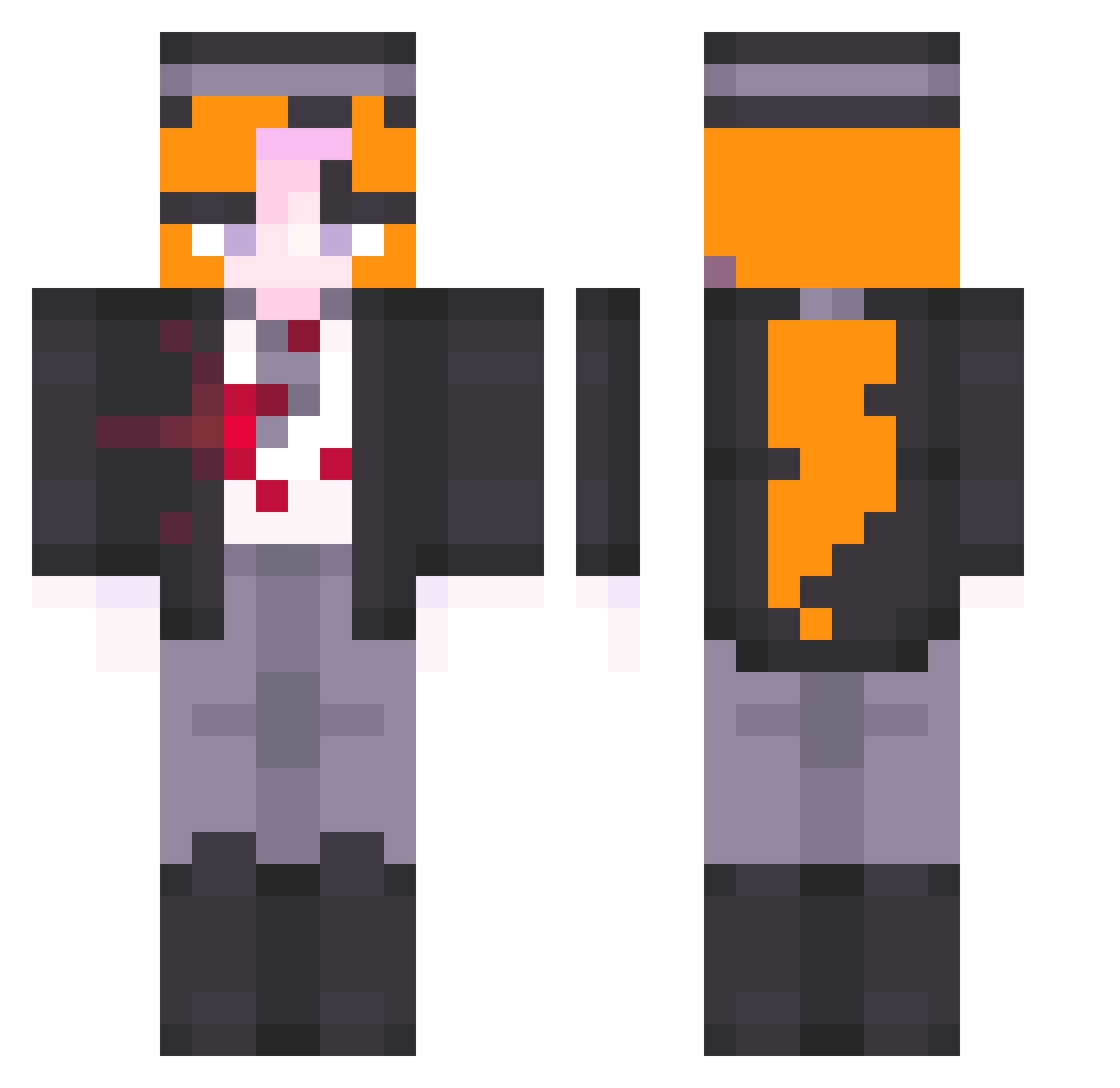 Saxycrocs Minecraft skin, front and back view