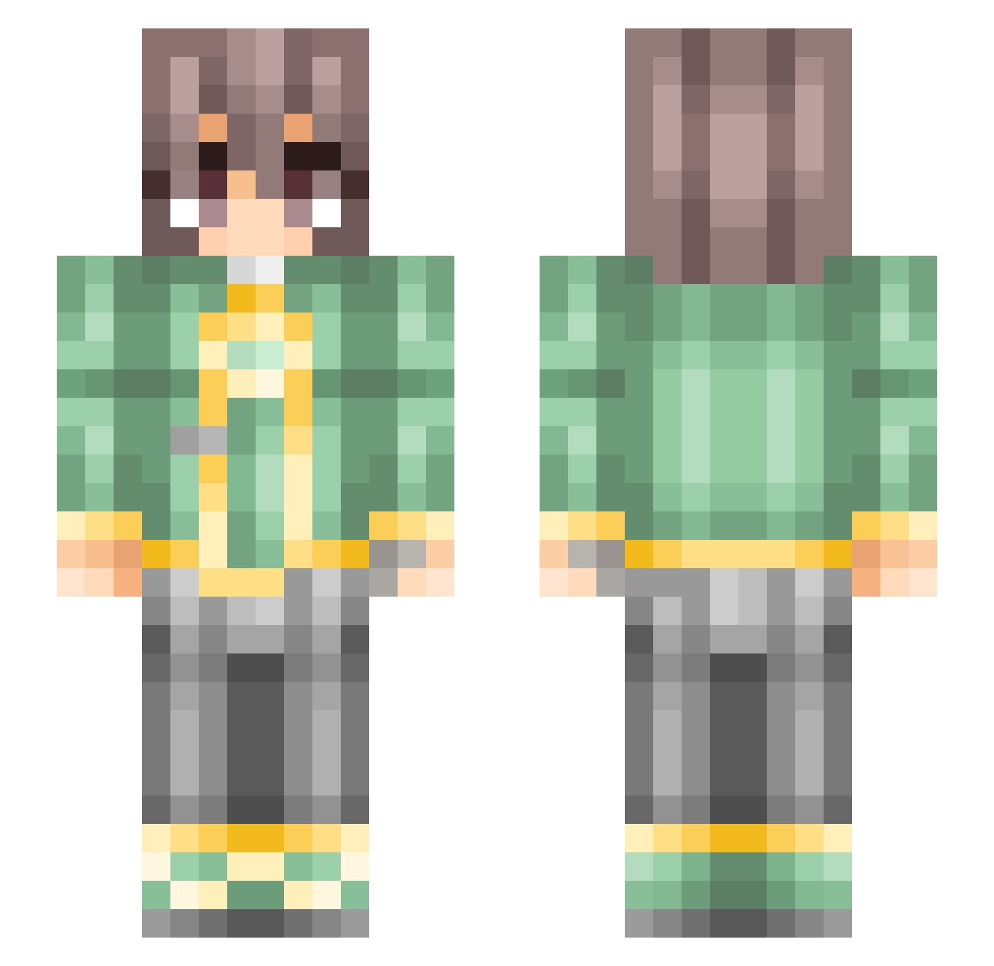 ReploidSham Minecraft skin, front and back view