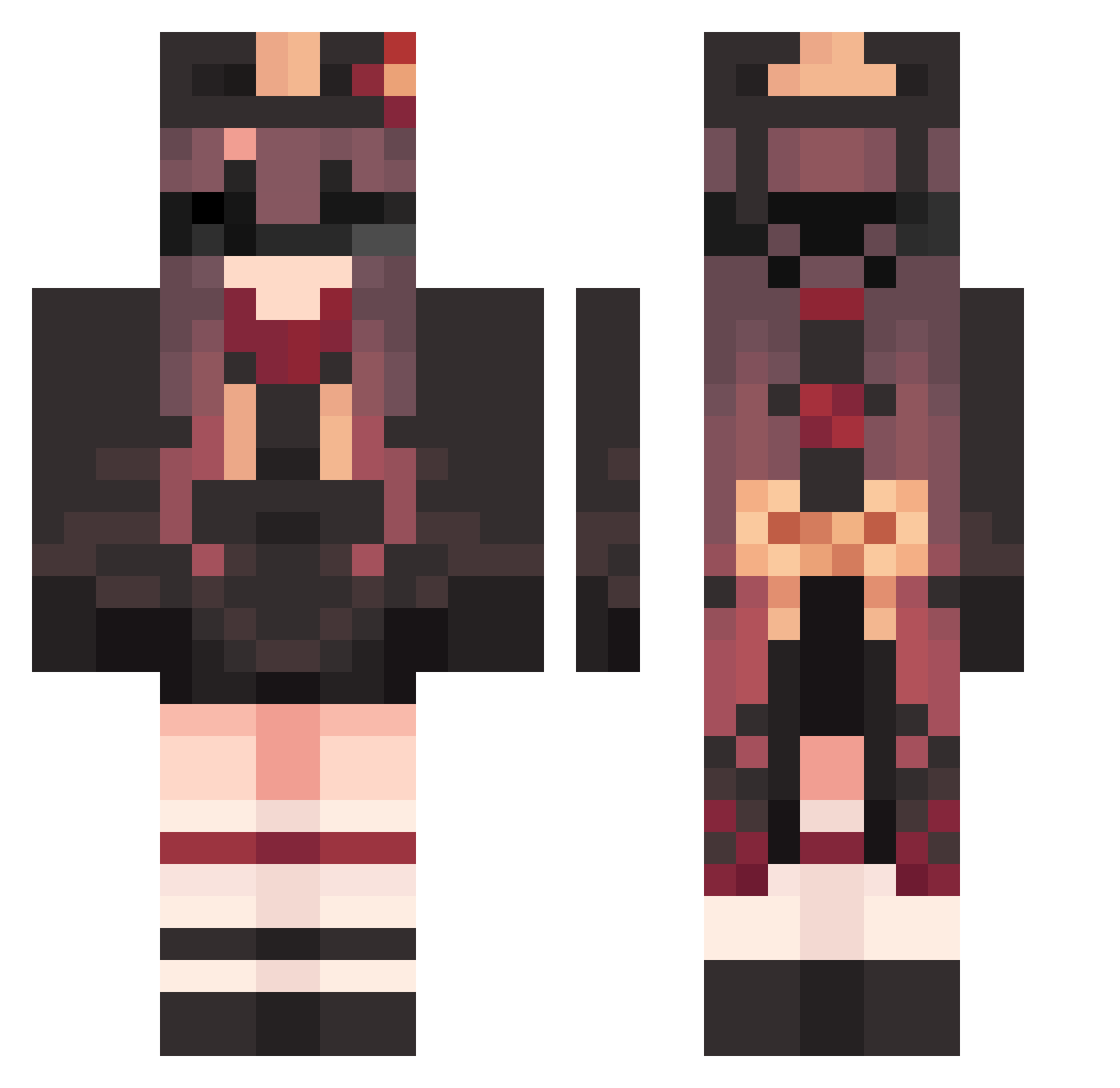 Mirawernn Minecraft skin, front and back view