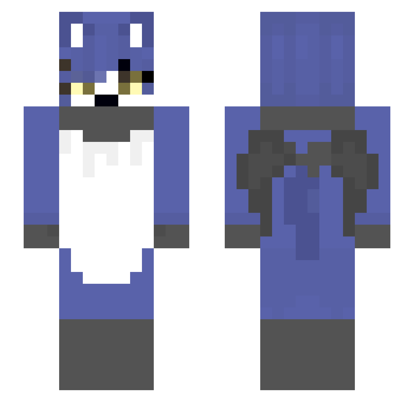 Amojangparty Minecraft skin, front and back view