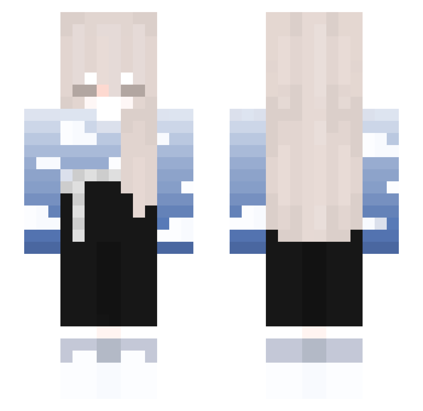 PixelTemmie Minecraft skin, front and back view
