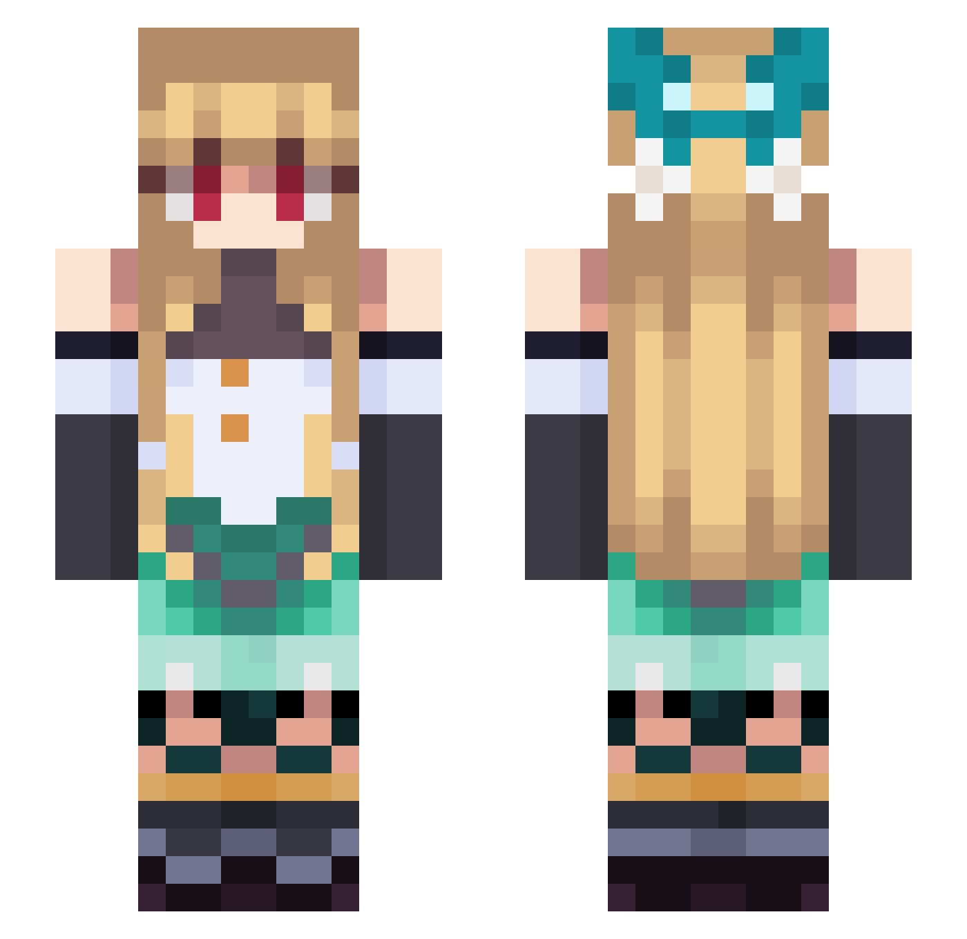 CuddlyZombie Minecraft skin, front and back view